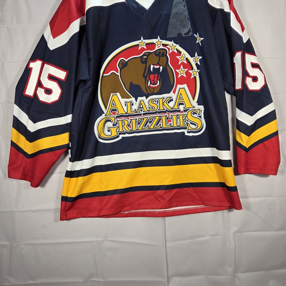 Alaska Grizzlies Men's Navy Blue, Red & Gold Hockey Jersey - 15